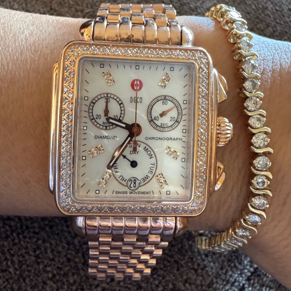 Michele Deco Diamond Chronograph Watch Rose Gold | 0.66 CTW | 18mm| 7” - Picture 6 of 16
